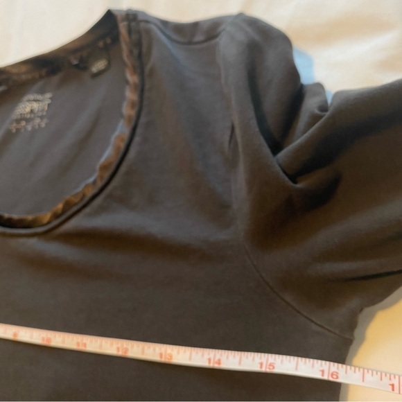 ESPRIT collection Long sleeve brown top crew neck satin trim size Small - Picture 6 of 9